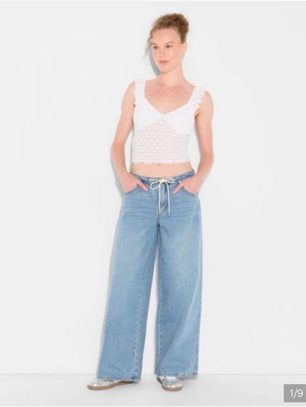 wild fable Light Blue Wide-Leg Loose Fit Drawstring Jeans
